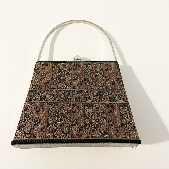 Vintage Moo Roo Charleston Purse Tapestry Bag Metal Handle Handbag Structured - Picture 10 of 10